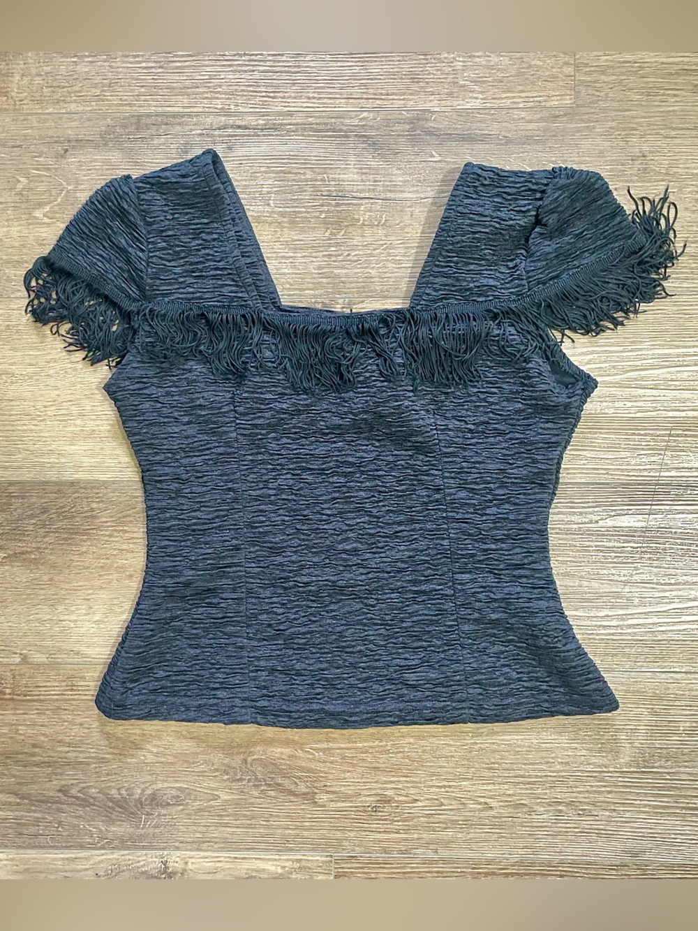Women’s Black Fringe Cap Sleeve Top